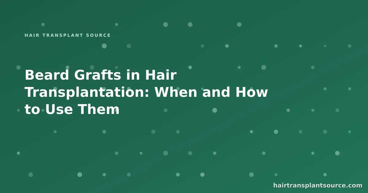 Stylised cover art for “Beard Grafts in Hair Transplantation: When and How to Use Them” — follicular grid motif in brand greens (FUE & DHI series)