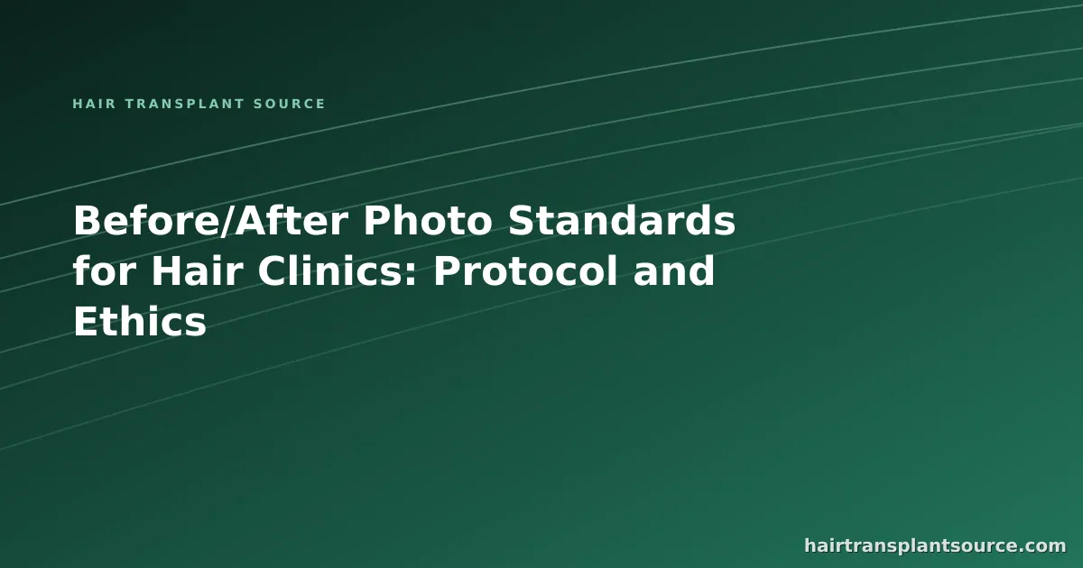 Stylised cover art for “Before/After Photo Standards for Hair Clinics: Protocol and Ethics” — rising trend-line motif in brand greens (Clinic Growth series)