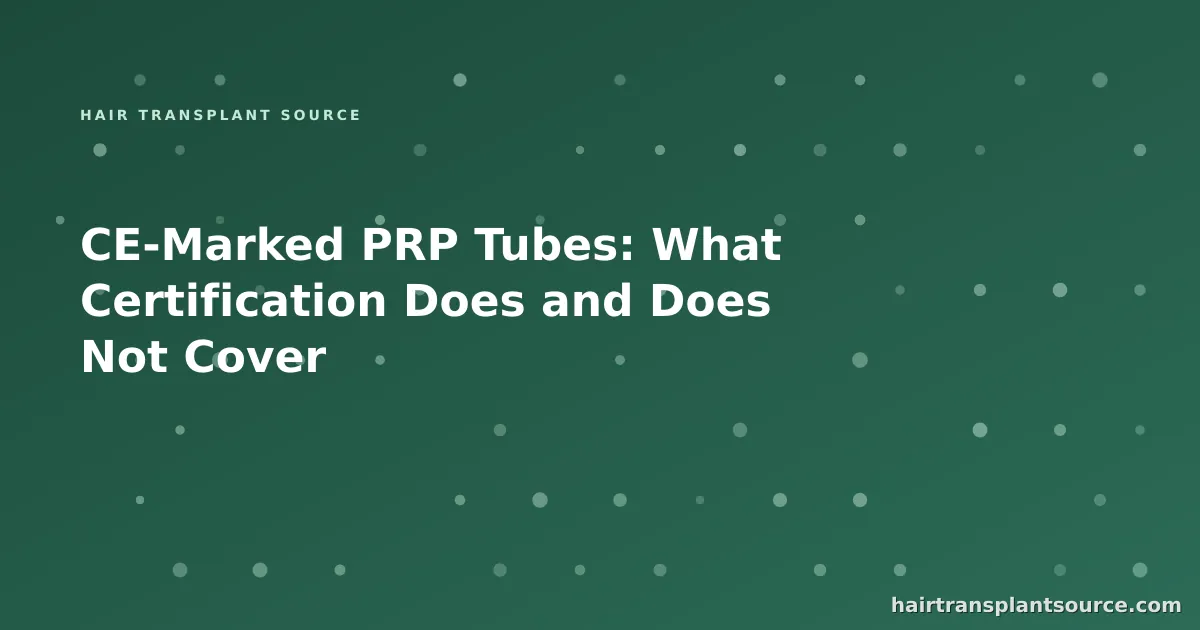 Stylised cover art for “CE-Marked PRP Tubes: What Certification Does and Does Not Cover” — instrument grid motif in brand greens (Instruments & Suppliers series)