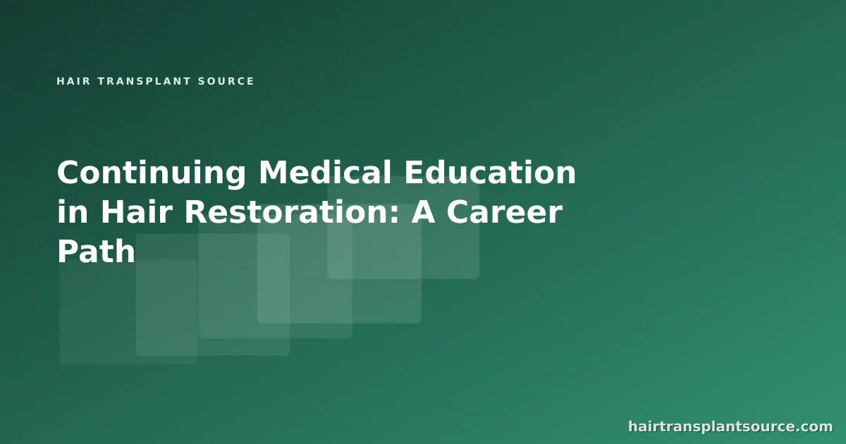 Stylised cover art for “Continuing Medical Education in Hair Restoration: A Career Path” — layered study-card motif in brand greens (Training series)
