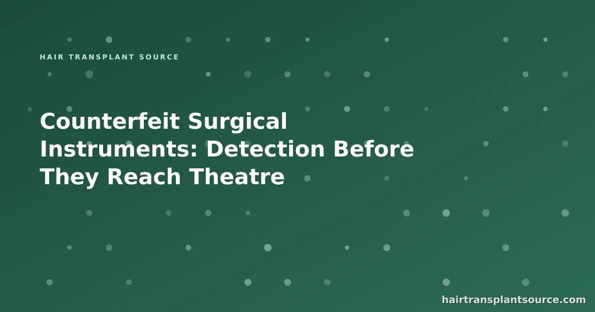 Stylised cover art for “Counterfeit Surgical Instruments: Detection Before They Reach Theatre” — instrument grid motif in brand greens (Instruments & Suppliers series)
