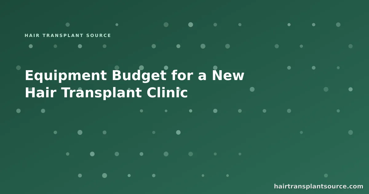 Stylised cover art for “Equipment Budget for a New Hair Transplant Clinic” — instrument grid motif in brand greens (Instruments & Suppliers series)