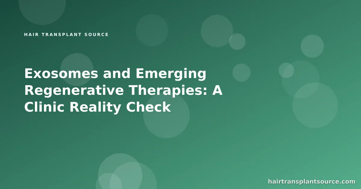 Stylised cover art for “Exosomes and Emerging Regenerative Therapies: A Clinic Reality Check” — droplet-pattern motif in brand greens (PRP & Mesotherapy series)