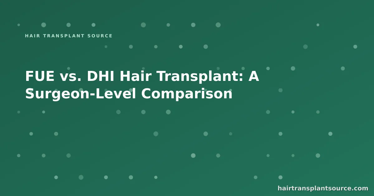 Side-by-side illustration comparing FUE channel creation and DHI Choi implanter use