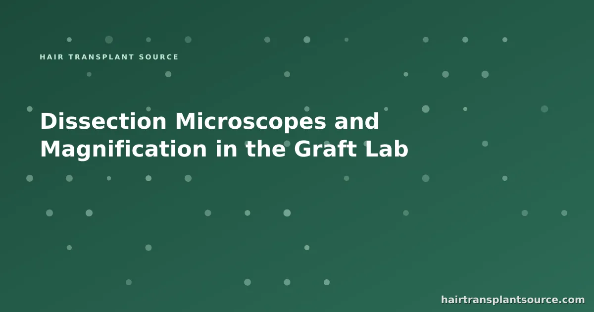 Stylised cover art for “Dissection Microscopes and Magnification in the Graft Lab” — instrument grid motif in brand greens (Instruments & Suppliers series)