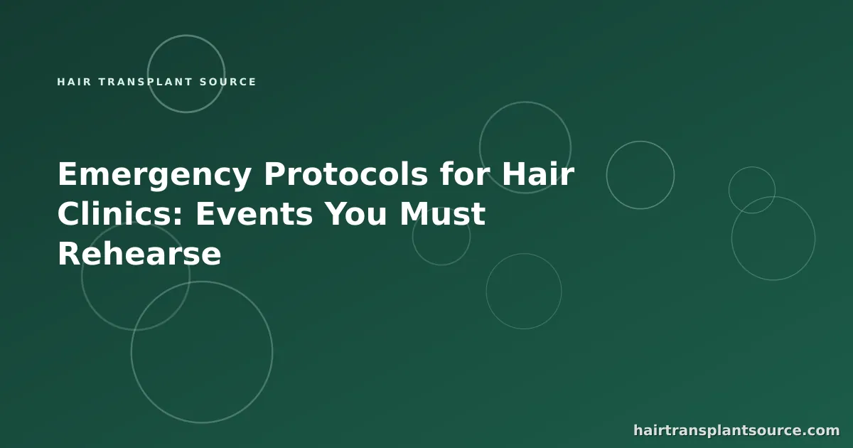 Stylised cover art for “Emergency Protocols for Hair Clinics: Events You Must Rehearse” — linked-nodes motif in brand greens (Team & Operations series)