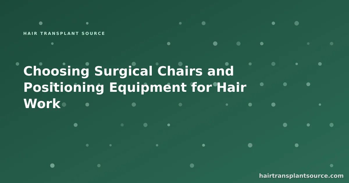 Stylised cover art for “Choosing Surgical Chairs and Positioning Equipment for Hair Work” — instrument grid motif in brand greens (Instruments & Suppliers series)