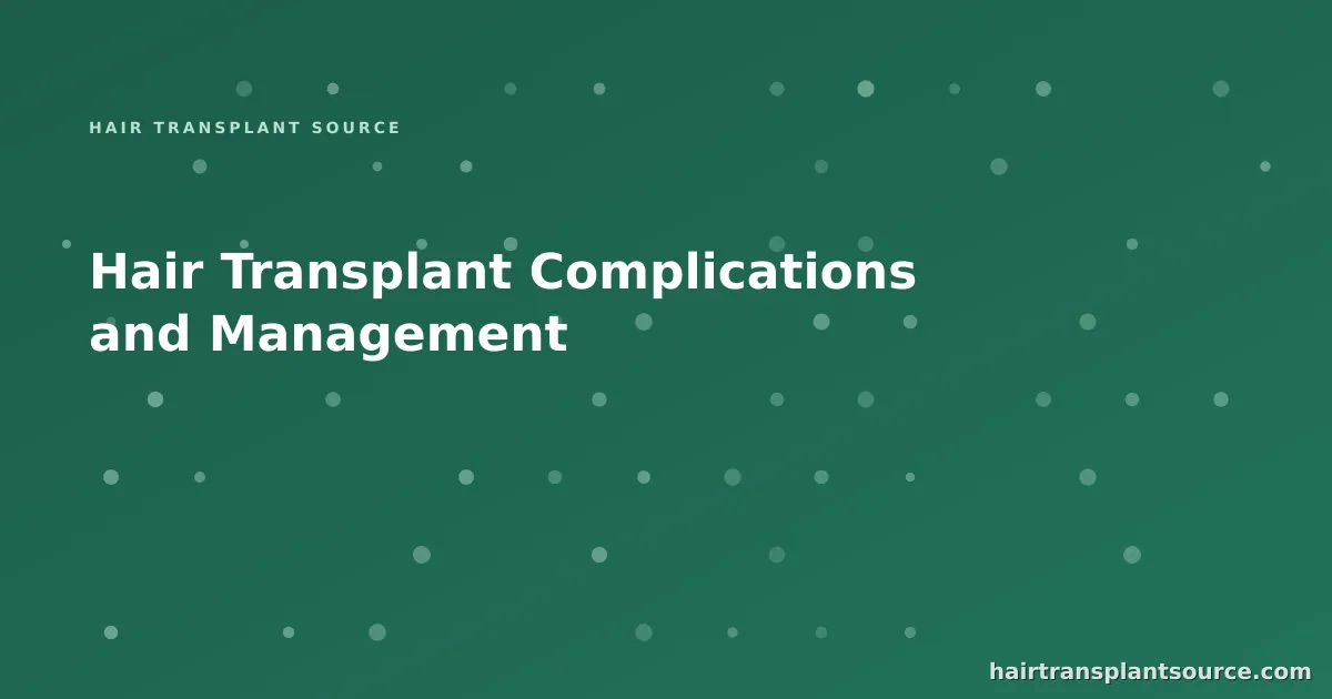 Stylised cover art for “Hair Transplant Complications and Management” — follicular grid motif in brand greens (FUE & DHI series)