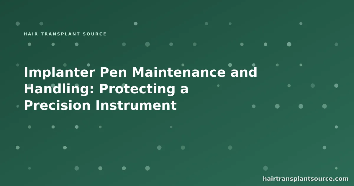 Stylised cover art for “Implanter Pen Maintenance and Handling: Protecting a Precision Instrument” — instrument grid motif in brand greens (Instruments & Suppliers series)