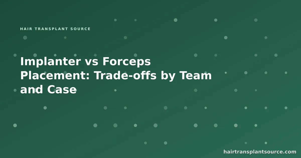 Stylised cover art for “Implanter vs Forceps Placement: Trade-offs by Team and Case” — instrument grid motif in brand greens (Instruments & Suppliers series)