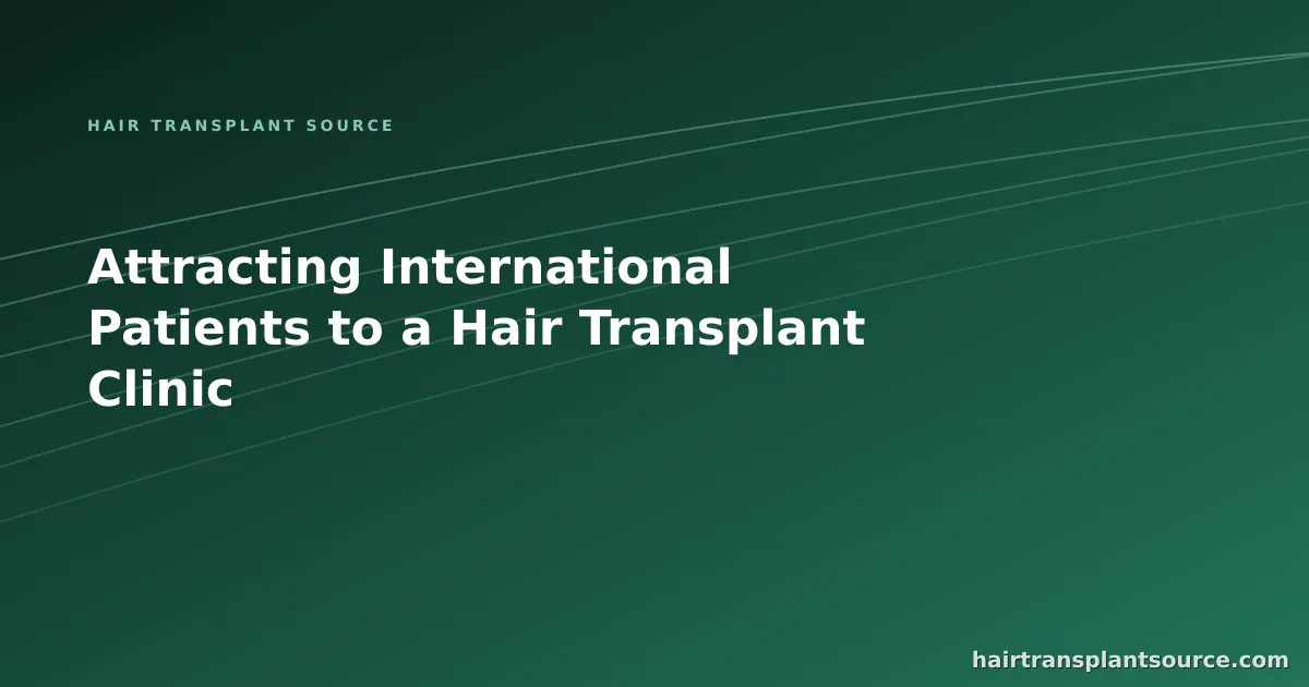 Stylised cover art for “Attracting International Patients to a Hair Transplant Clinic” — rising trend-line motif in brand greens (Clinic Growth series)