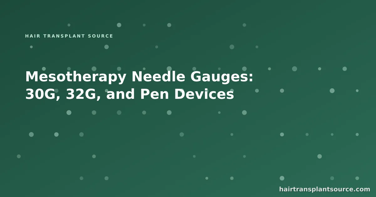 Stylised cover art for “Mesotherapy Needle Gauges: 30G, 32G, and Pen Devices” — instrument grid motif in brand greens (Instruments & Suppliers series)