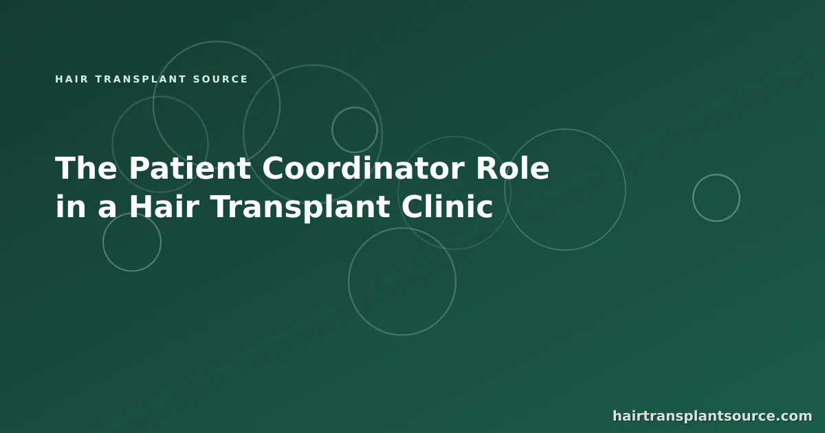 Stylised cover art for “The Patient Coordinator Role in a Hair Transplant Clinic” — linked-nodes motif in brand greens (Team & Operations series)