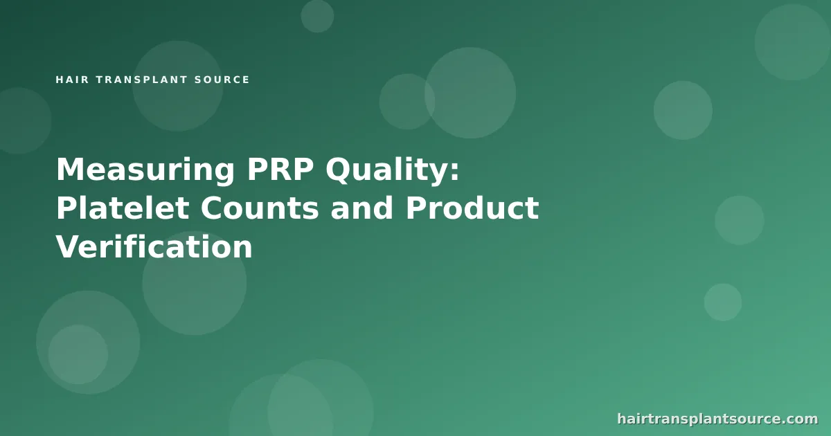 Stylised cover art for “Measuring PRP Quality: Platelet Counts and Product Verification” — droplet-pattern motif in brand greens (PRP & Mesotherapy series)